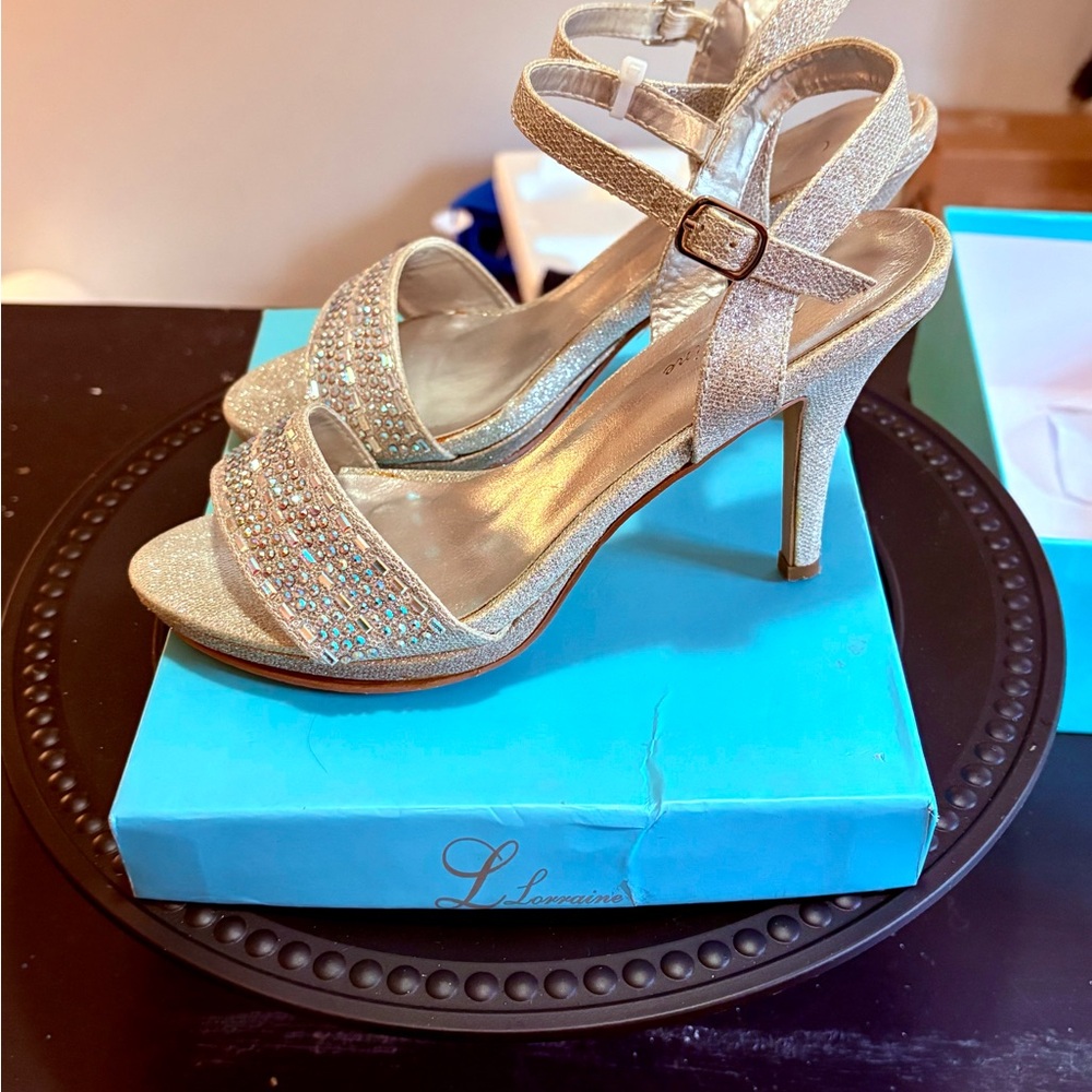 Lorraine Glittering Silver Strappy Heels - Picture 4 of 8
